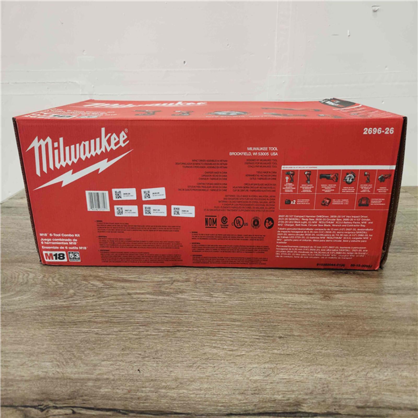 Phoenix Location NEW Sealed Milwaukee M18 18V Lithium-Ion Cordless Combo Tool Kit (6-Tool) with Two 3.0 Ah Batteries, 1 Charger, 1 Tool Bag 2696-26
