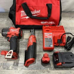 AS-IS Milwaukee FUEL 18V Cordless Mid Torque 1/2 in. Impact Wrench w/ 12 FUEL 3/8 in. Ratchet Combo Kit