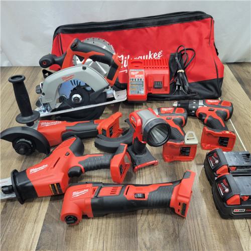 AS-IS  Milwaukee M18 18-Volt Lithium-Ion Cordless Combo Kit 7-Tool with 2-Batteries, Charger and Tool Bag