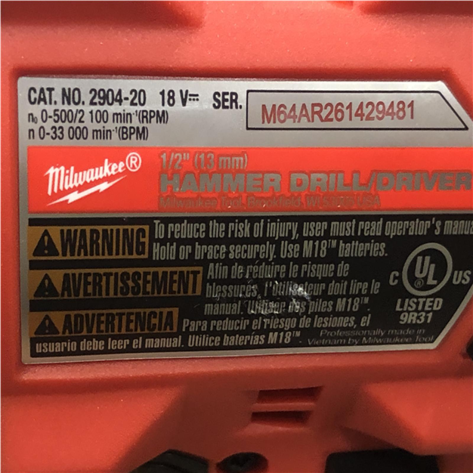 AS-IS Milwaukee FUEL 18V Lithium-Ion Brushless Cordless 1/2 in. Hammer Drill/Driver (Tool-Only)