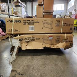 Phoenix Location Husky 52 in. W x 24 in. D 2-Drawer Adjustable Height White Workbench Table with Solid Wood Top (2 Tables)