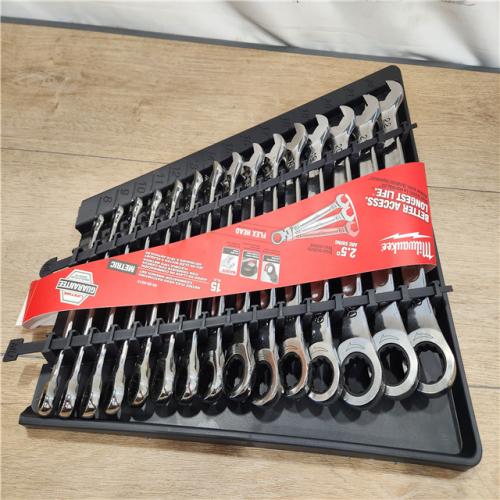 AS-IS- Milwaukee Metric Flex Head Ratcheting Combination Wrench  15-Pieces