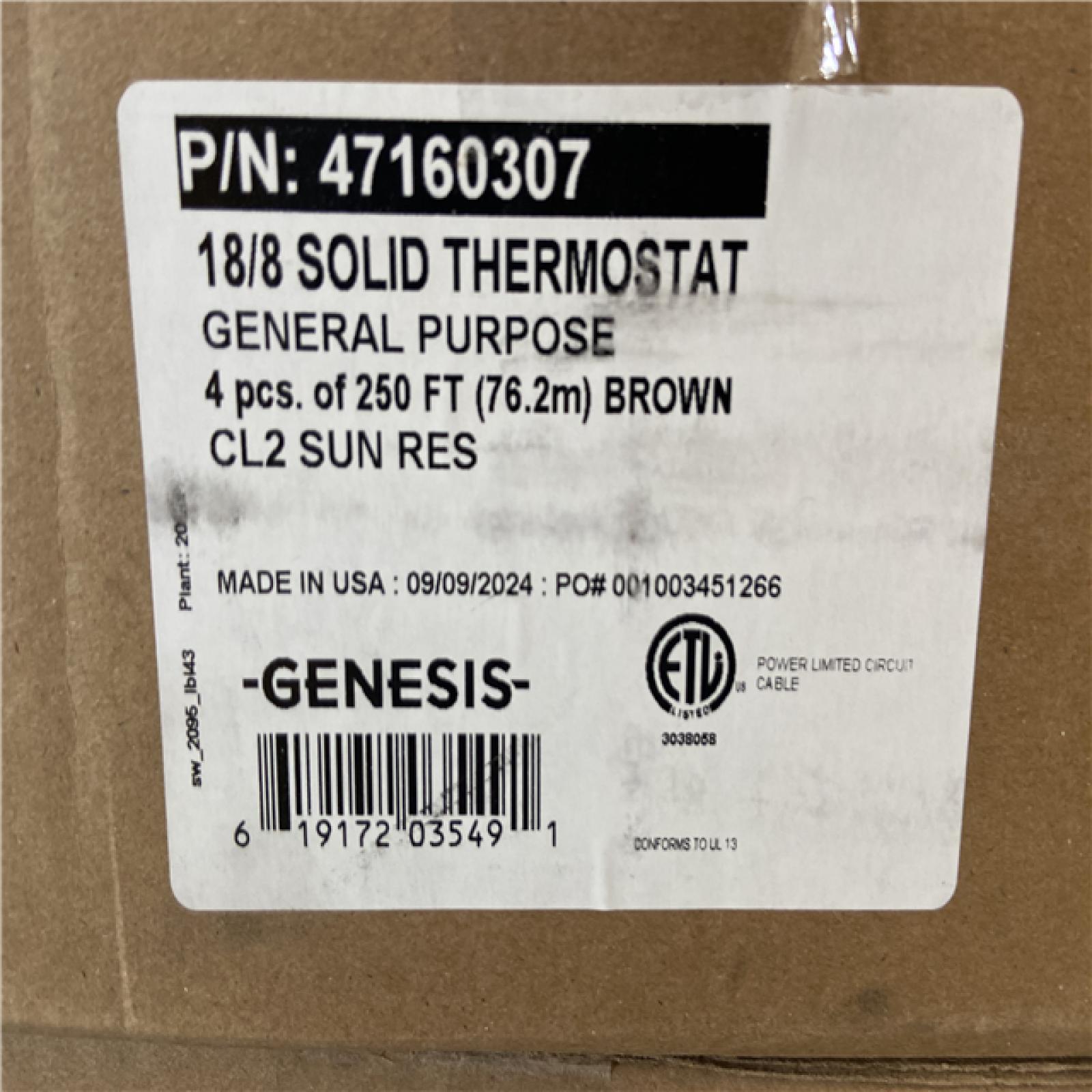 DALLAS LOCATION - Genesis Cable 47120307 HVAC Solid Thermostat & Control Wire 18 AWG, 4 Wire , Sold Per 250 Feet, 32 (BOXES)