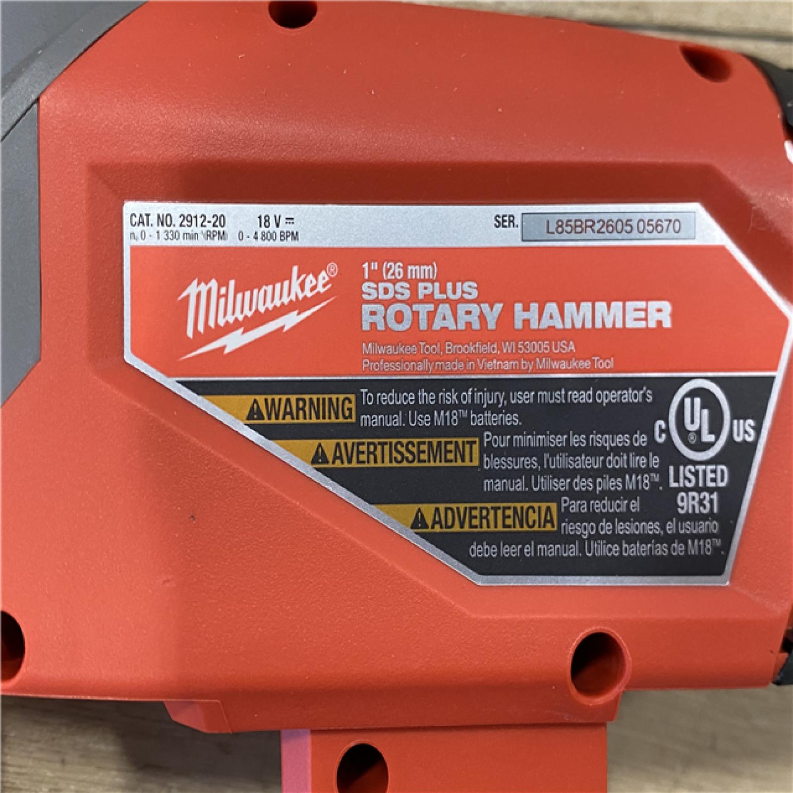 AS-IS Milwaukee  FUEL 18V Lithium-Ion Brushless Cordless 1 in. SDS-Plus Rotary Hammer (Tool-Only)