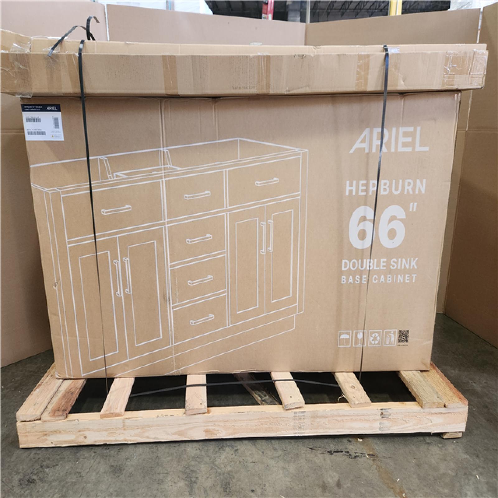 Phoenix AS-IS ARIEL Hepburn 66 in. Double Sink Freestanding Bathroom Vanity in Midnight Blue with Pure White Quartz Top