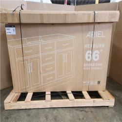 Phoenix AS-IS ARIEL Hepburn 66 in. Double Sink Freestanding Bathroom Vanity in Midnight Blue with Pure White Quartz Top