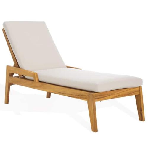 Phoenix NEW SAFAVIEH Caledonia Teak Outdoor Chaise Lounge with White Cushions