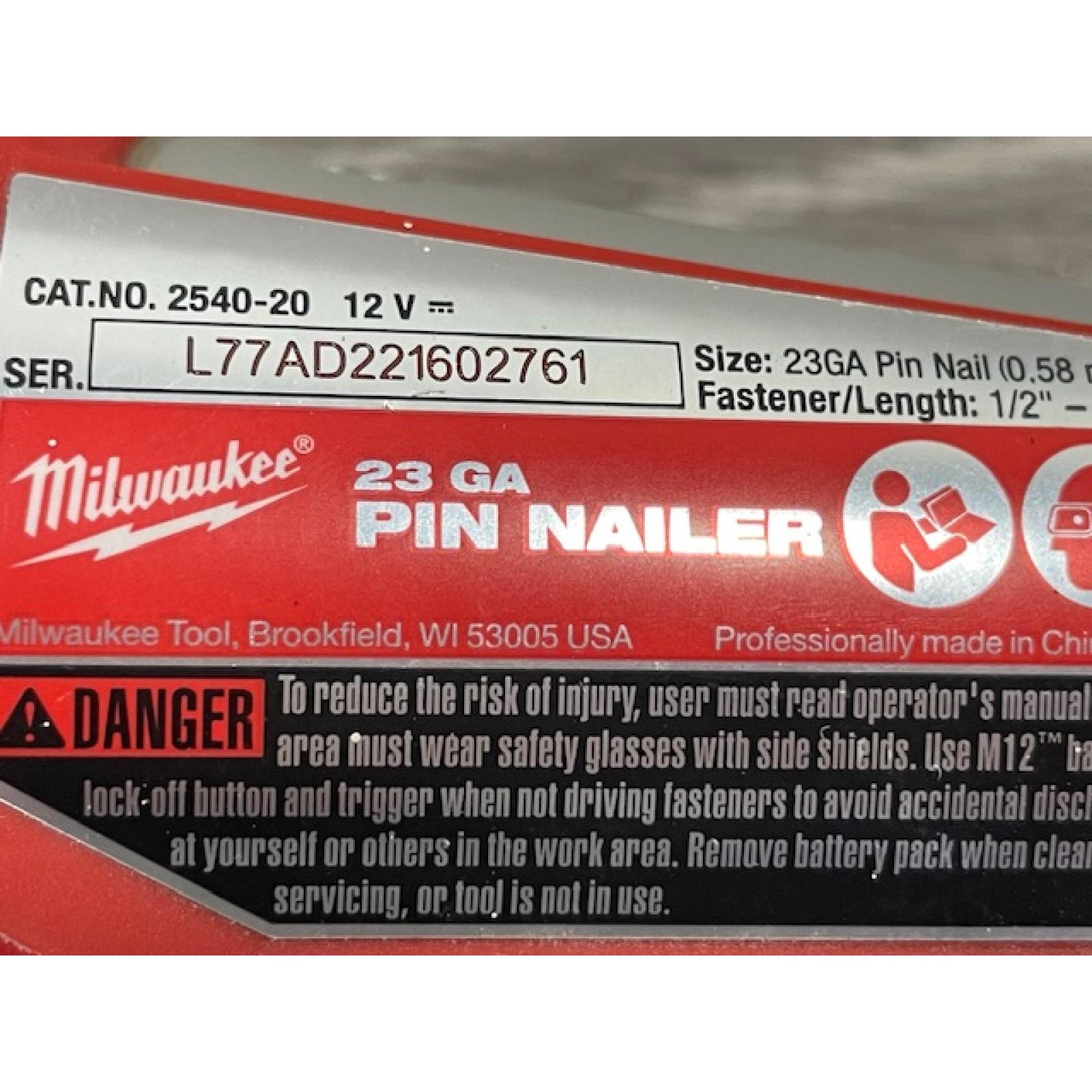 AS-IS Milwaukee 12-Volt 23-Gauge Lithium-Ion Cordless Pin Nailer (Tool-Only)