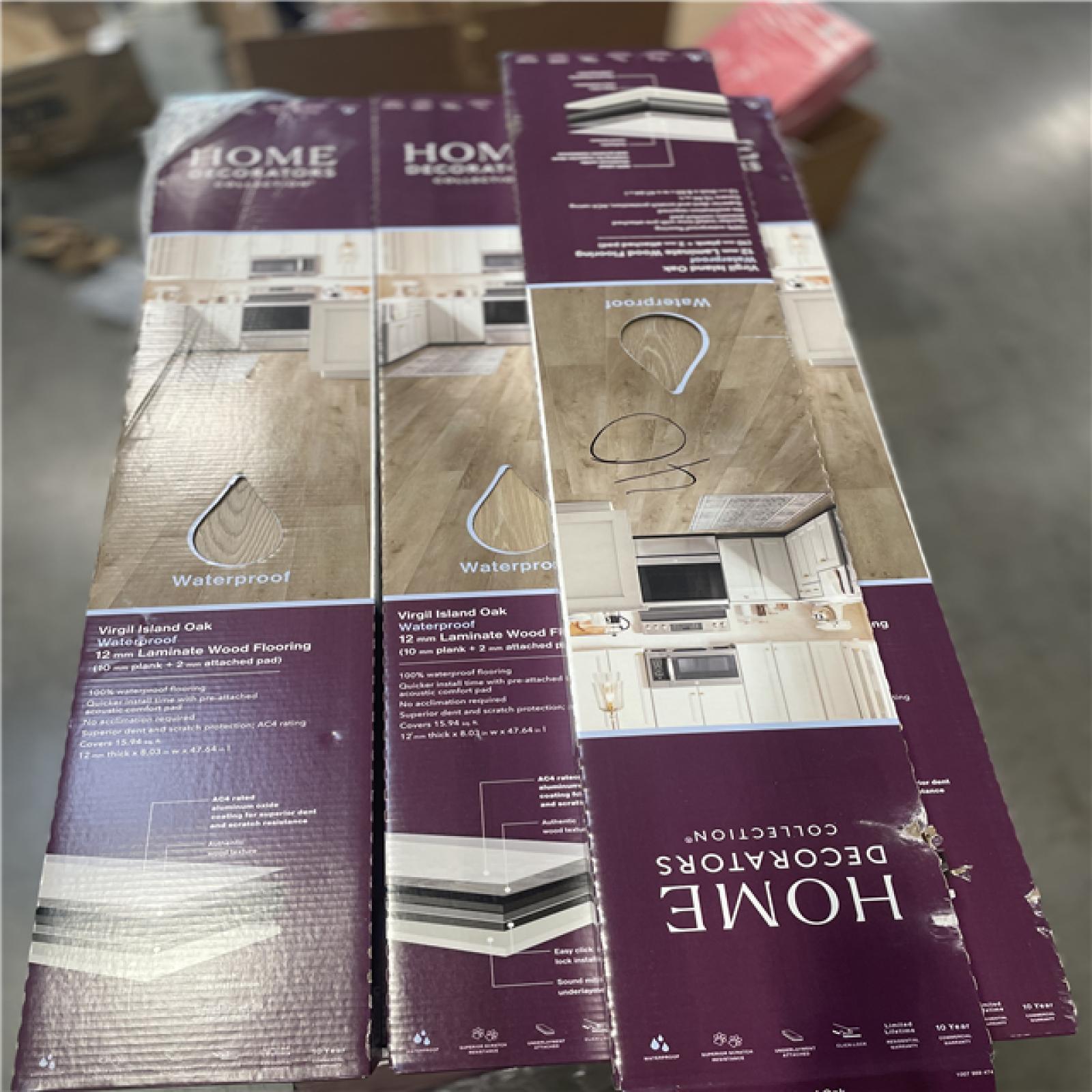 DALLAS LOCATION- AS-IS HOME DECORATORS Virgil Island Oak 12 mm T x 8 in. W Waterproof Laminate Wood Flooring (15.9 sqft/case) (40 CASES)