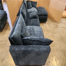 Phoenix AS-IS GOJANE 112.2 in. Square Arm L-Shaped Chenille Deluxe Pillow-Styled Modular Sectional Sofa in. Blue with 1 Ottoman