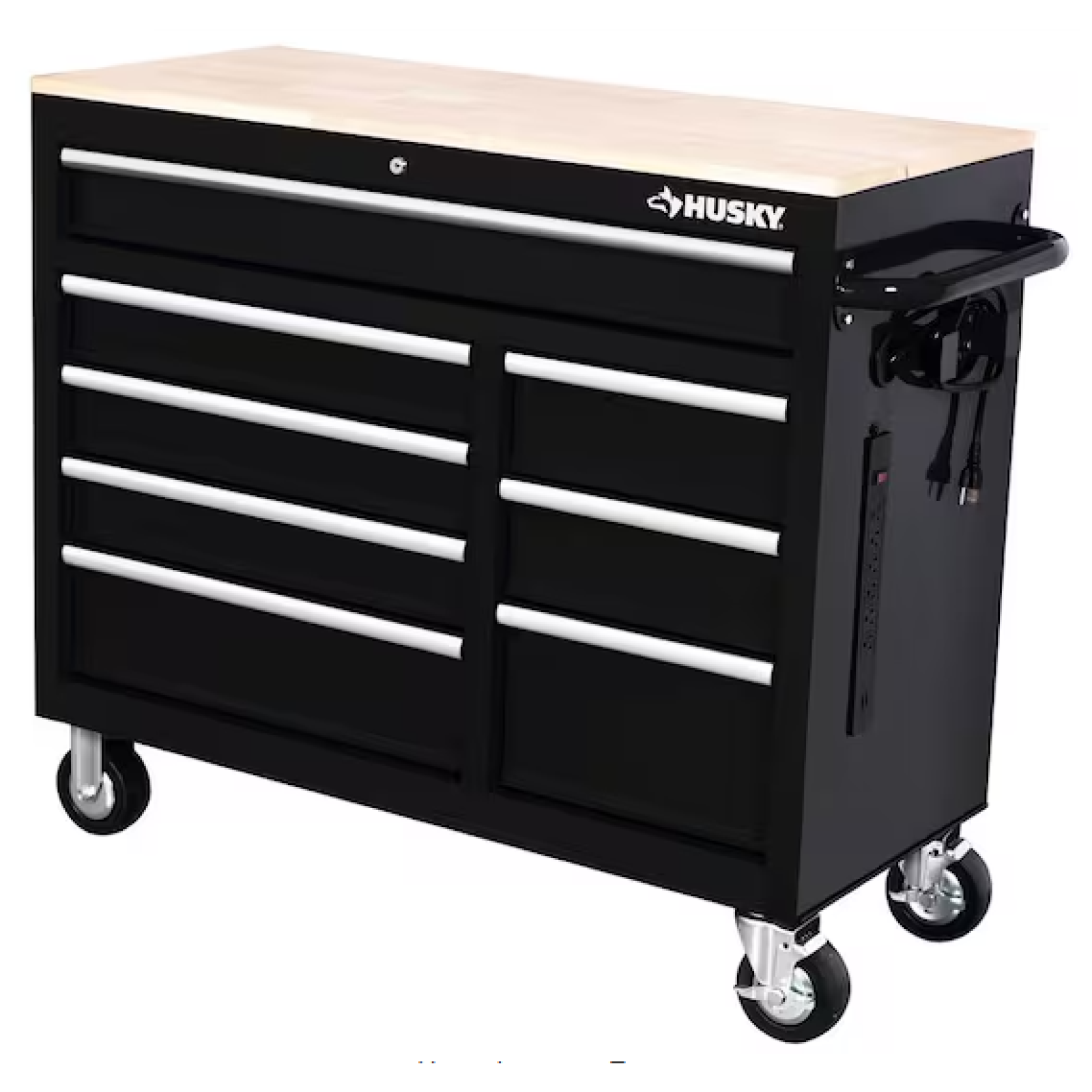 DALLAS LOCATION- HUSKY 42 in. W x 18 in. D 8-Drawer Black Mobile Workbench w/ WoodTop