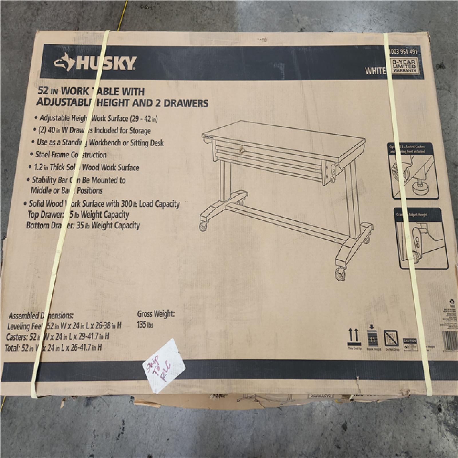Phoenix Location Husky 52 in. W x 24 in. D 2-Drawer Adjustable Height White Workbench Table with Solid Wood Top (2 Tables)