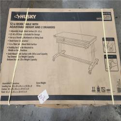 Phoenix Location Husky 52 in. W x 24 in. D 2-Drawer Adjustable Height White Workbench Table with Solid Wood Top (2 Tables)