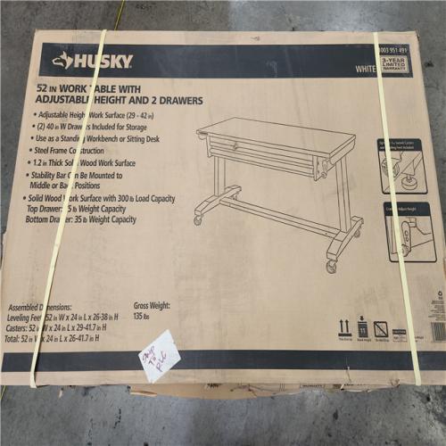 Phoenix Location Husky 52 in. W x 24 in. D 2-Drawer Adjustable Height White Workbench Table with Solid Wood Top (2 Tables)