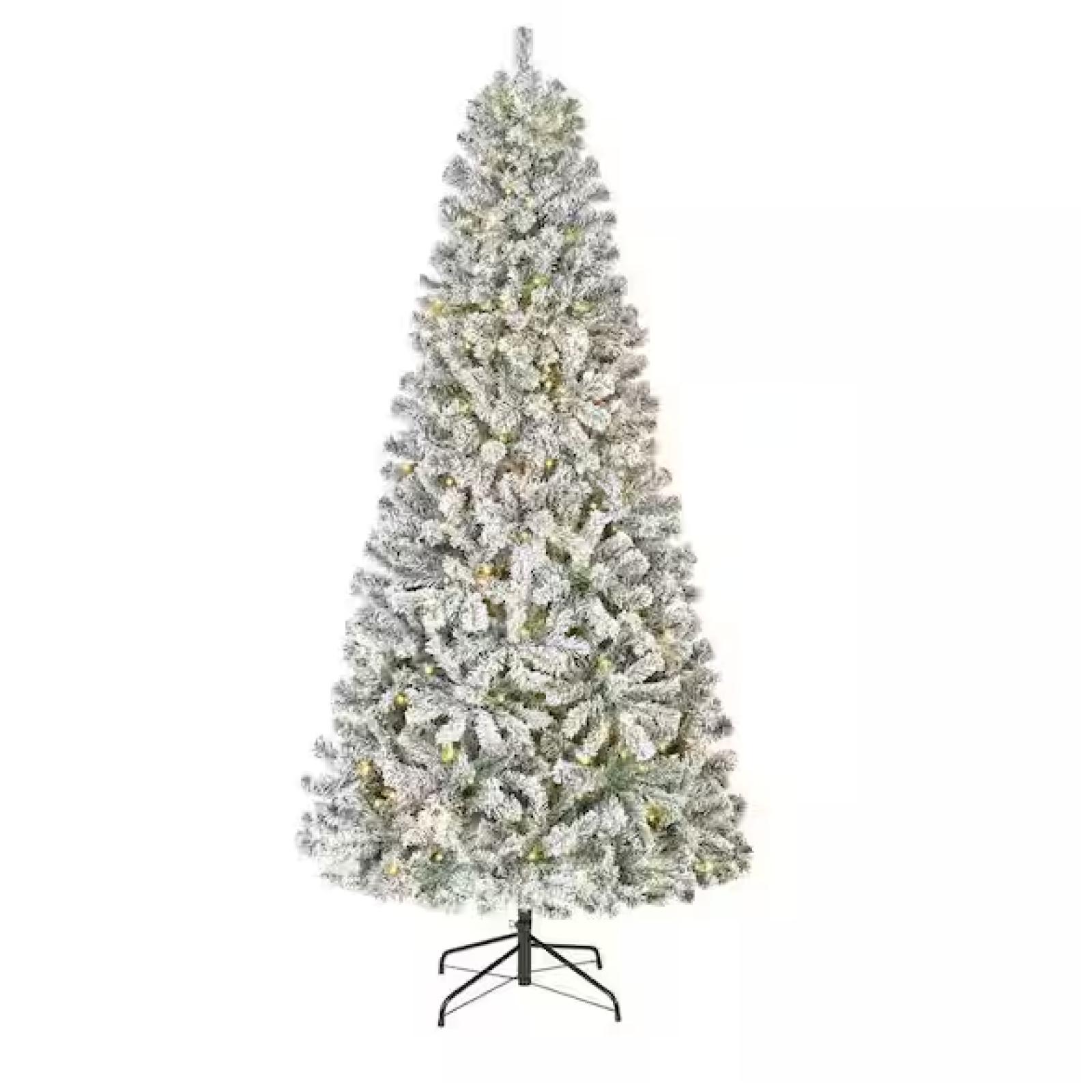 NEW! - Home Accents Holiday 7.5 ft. Festive Mixed Pine Flocked LED Pre-Lit Artificial Christmas Tree T12