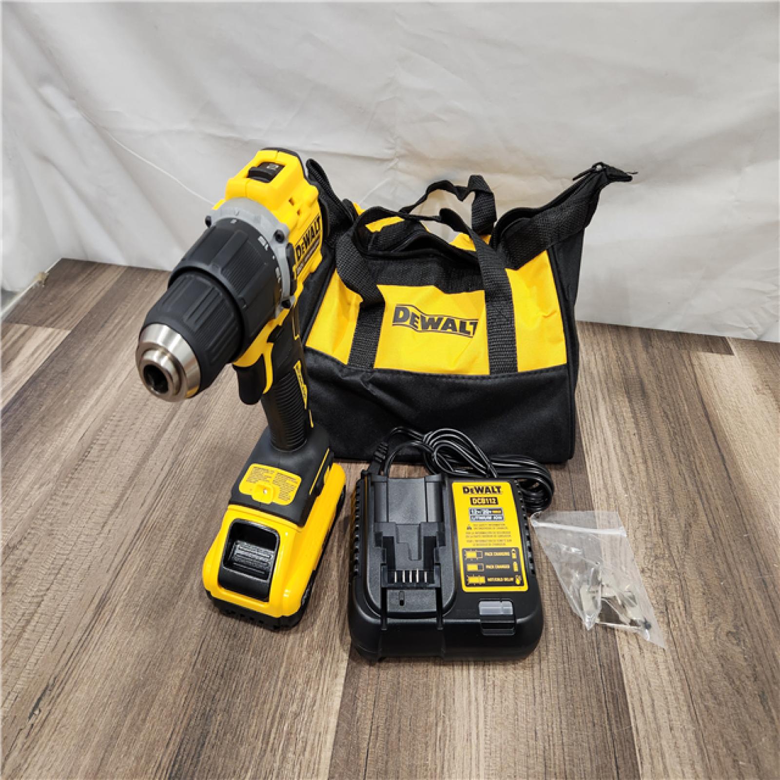 AS-IS DEWALT ATOMIC 20-Volt Lithium-Ion Cordless 1/2 in. Compact Hammer Drill with 3.0Ah Battery, Charger and Bag