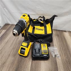 AS-IS DEWALT ATOMIC 20-Volt Lithium-Ion Cordless 1/2 in. Compact Hammer Drill with 3.0Ah Battery, Charger and Bag
