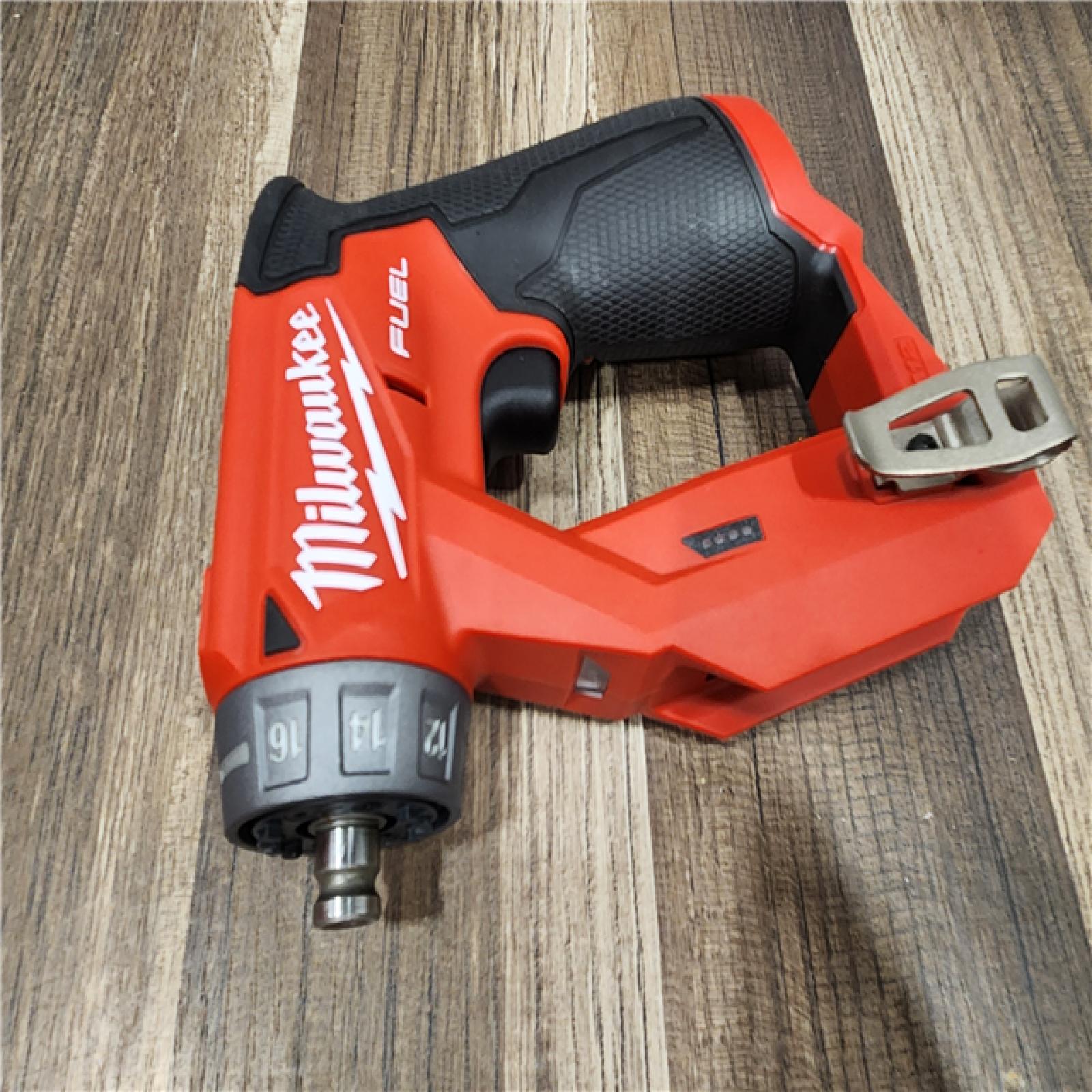 AS-IS Milwaukee M12 FUEL 12V Lithium-Ion Brushless Cordless 4-in-1 Installation 3/8 in. Drill Driver Kit with 4-Tool Heads