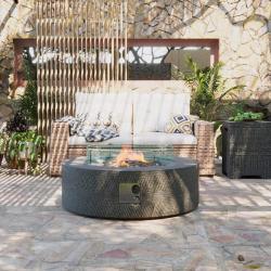 Phoenix NEW UPHA 42 in. 50000BTU Outdoor Dark Gray Round Magnesium Oxide Fire Pit Table with Glass Cover and Propane Tank Cover
