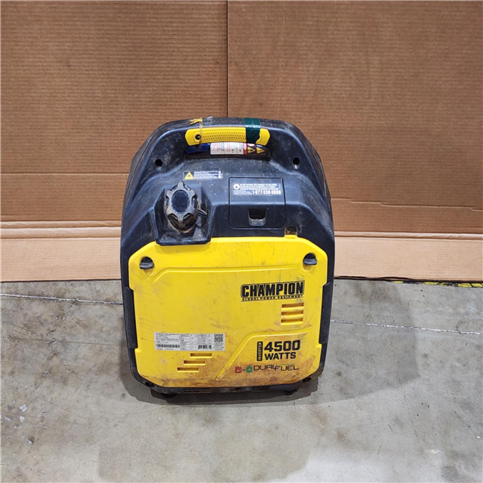 HOUSTON LOCATION - AS-IS CHAMPION 4500/3500-Watt Electric Start Gasoline/Propane Powered Dual Fuel Inverter Generator with Quiet Technology and CO Shield
