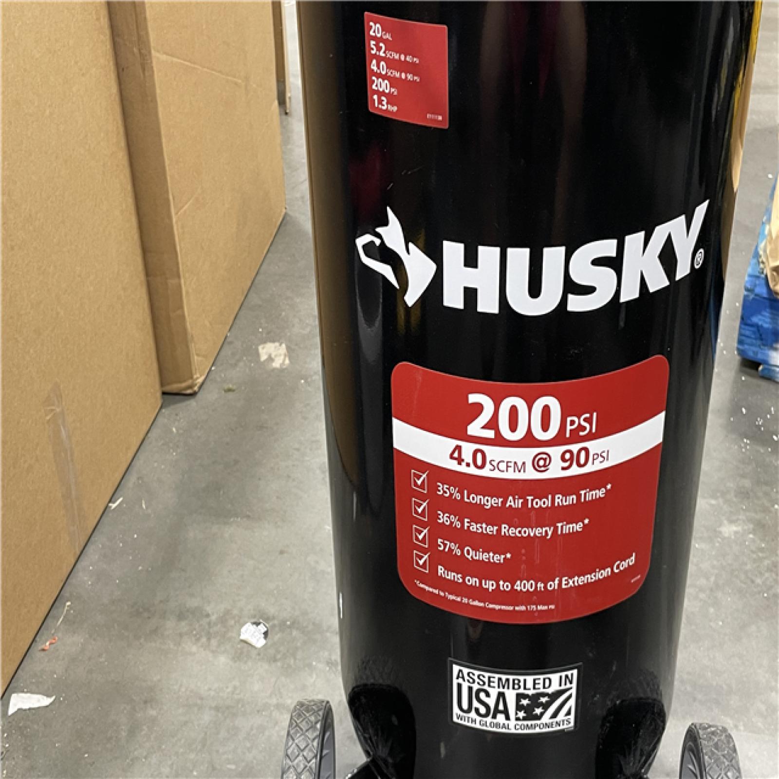 AS-IS Husky 20 Gal. 200 PSI Oil Free Portable Vertical Electric Air Compressor