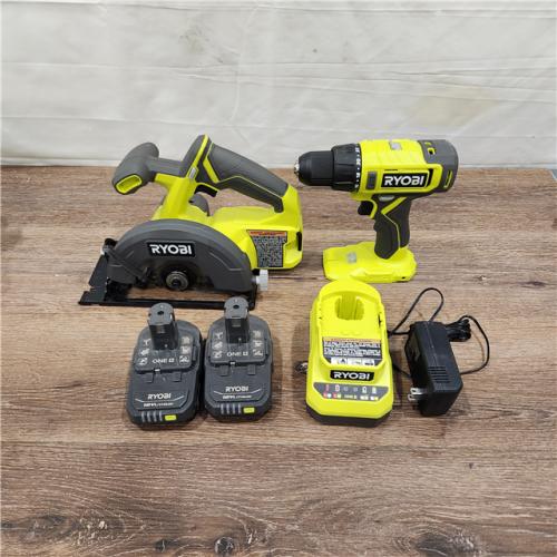 AS IS RYOBI ONE+ 18V Cordless 2-Tool Combo Kit with Drill/Driver, Circular Saw, (2) 1.5 Ah Batteries, and Charger