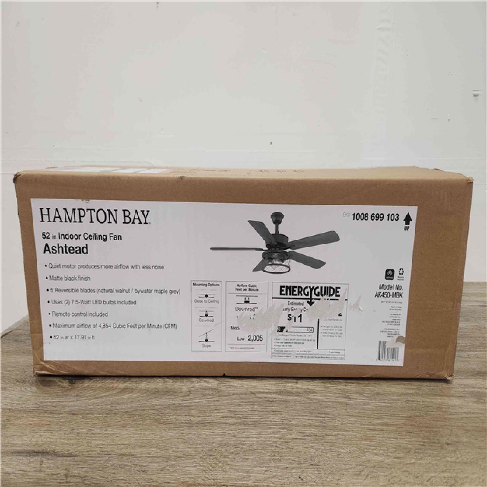 Hampton Bay Ashtead 52 in. LED Indoor Matte Black Ceiling Fan with Light and Remote Control Included