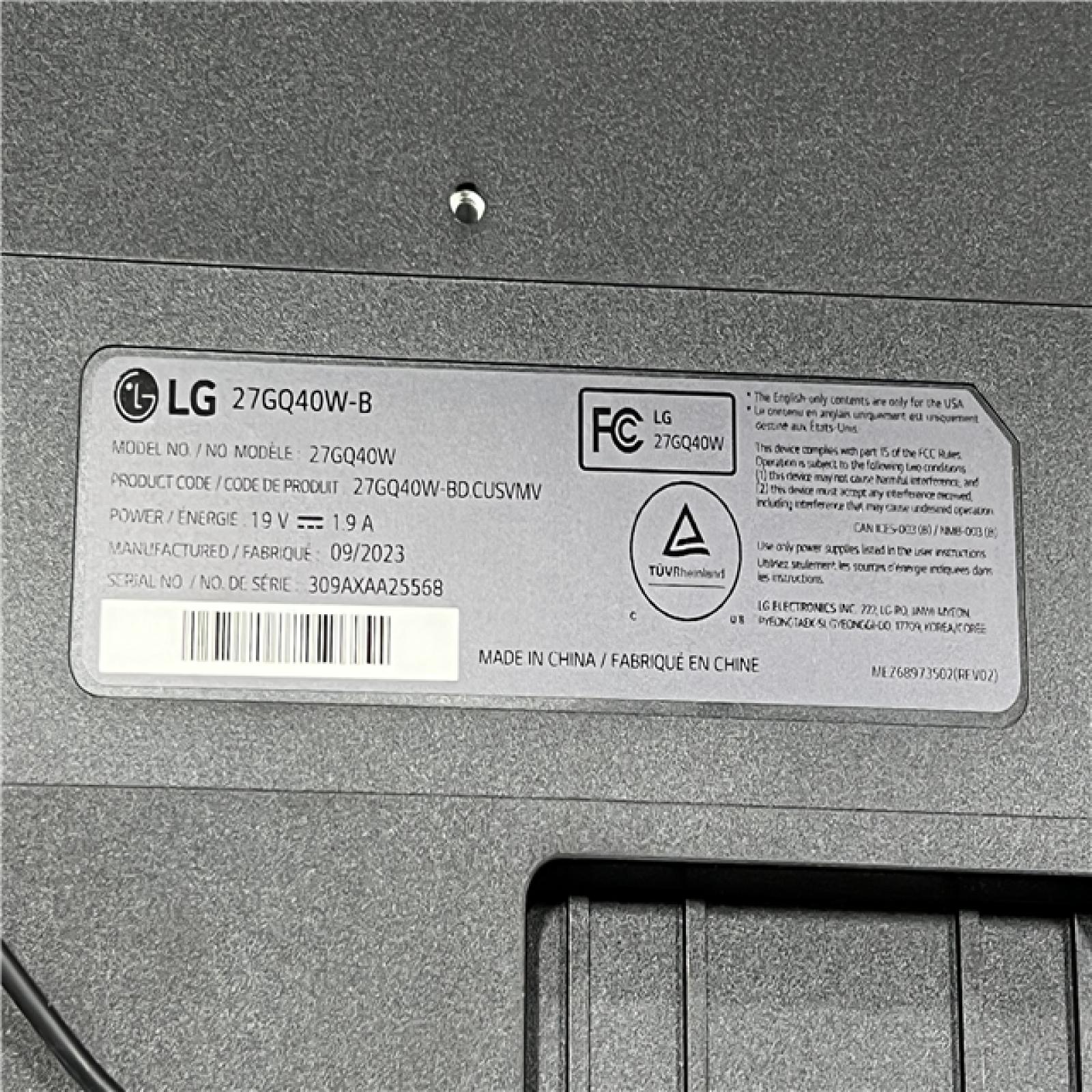 AS-IS LG 27” UltraGear FHD 1ms 165Hz Gaming Monitor (1920 x 1080) - 27GQ40W-B