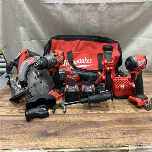AS-IS MILWAUKEE M18 18-Volt Lithium-Ion Brushless Cordless FUEL Combo Kit (5-Tool) with 2-Batteries, 1-Charger, and Tool Bag