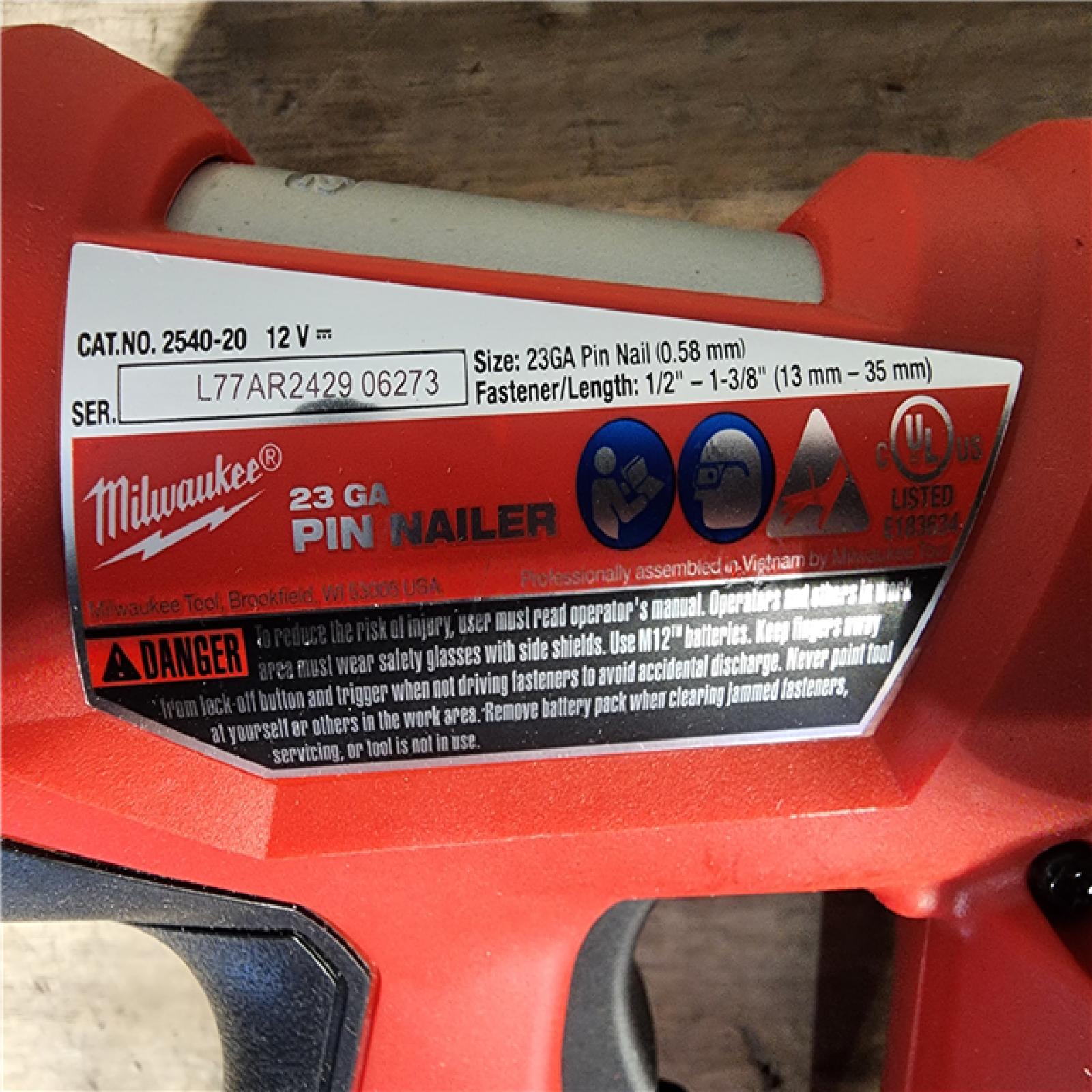 HOUSTON LOCATION - AS-IS Milwaukee 2540-20 12V 23 Gauge Cordless Pin Nailer (Tool Only)