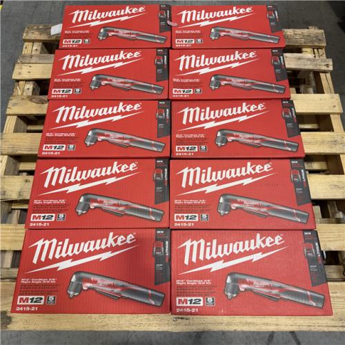 NEW! - MILWAUKEE M12 12V Lithium-Ion 3/8 in. Cordless Right Angle Drill Lithium-Ion Starter Kit - (10 UNITS)