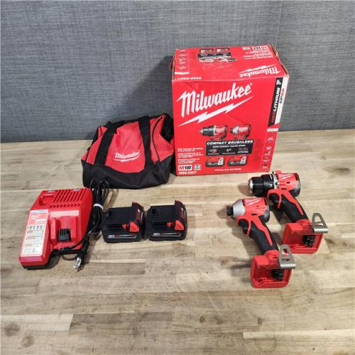 HOUSTON LOCATION - AS-IS Milwaukee M18 18V Lithium-Ion Brushless Cordless Compact Drill/Impact Combo Kit (2-Tool) W/(2) 2.0 Ah Batteries, Charger & Bag