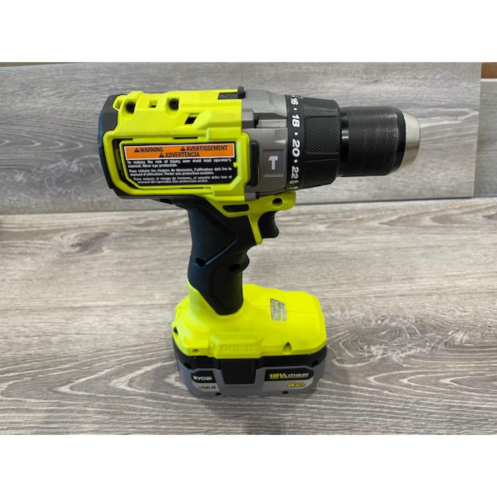 AS-IS ONE+ HP 18V Brushless Cordless 1/2 in. Hammer Drill Kit 4.0 Ah HIGH PERFORMANCE Battery  Charger  and Bag