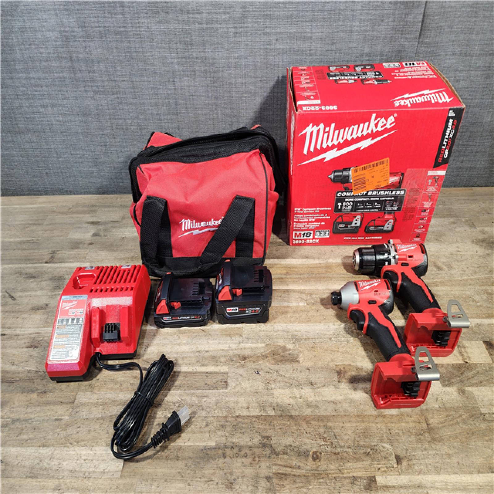 HOUSTON LOCATION - AS-IS M18 18-Volt Lithium-Ion Brushless Cordless Compact Hammer Drill/Impact Combo Kit (2-Tool) with (2) Batteries  Bag