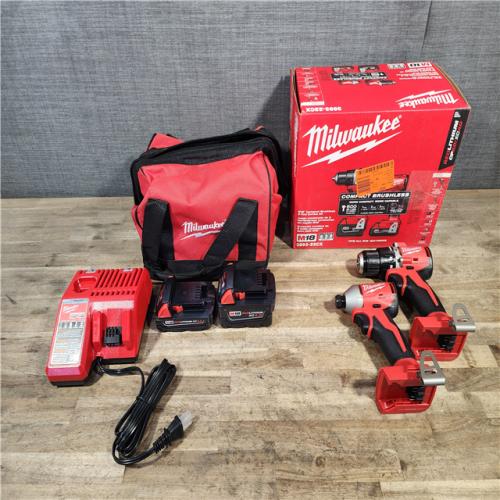 HOUSTON LOCATION - AS-IS M18 18-Volt Lithium-Ion Brushless Cordless Compact Hammer Drill/Impact Combo Kit (2-Tool) with (2) Batteries  Bag