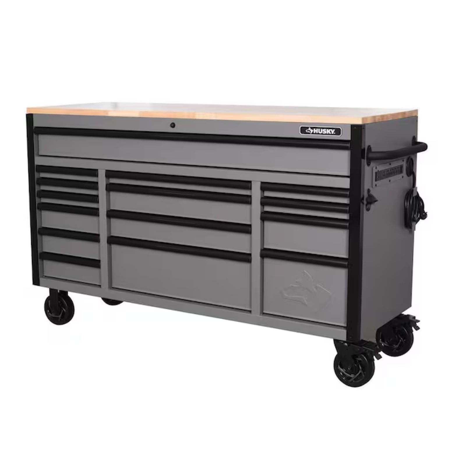 DALLAS LOCATION- AS-IS HUSKY 61 in. W x 22 in. D 15-Drawer Matte Gray Mobile Workbench Cabinet