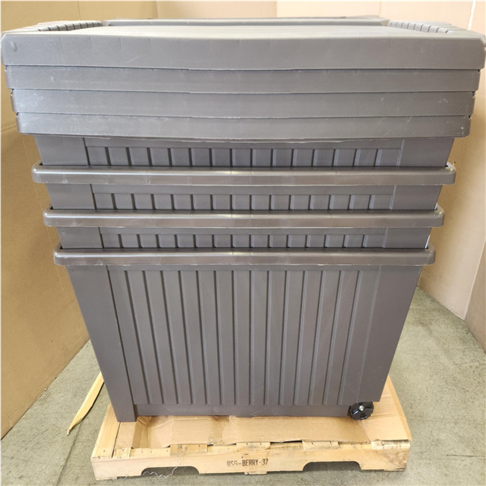 Phoenix LIKE NEW StyleWell 90 Gal. Resin Deck Box with Wheels in Brown Pallet of 8 (RV: $639)