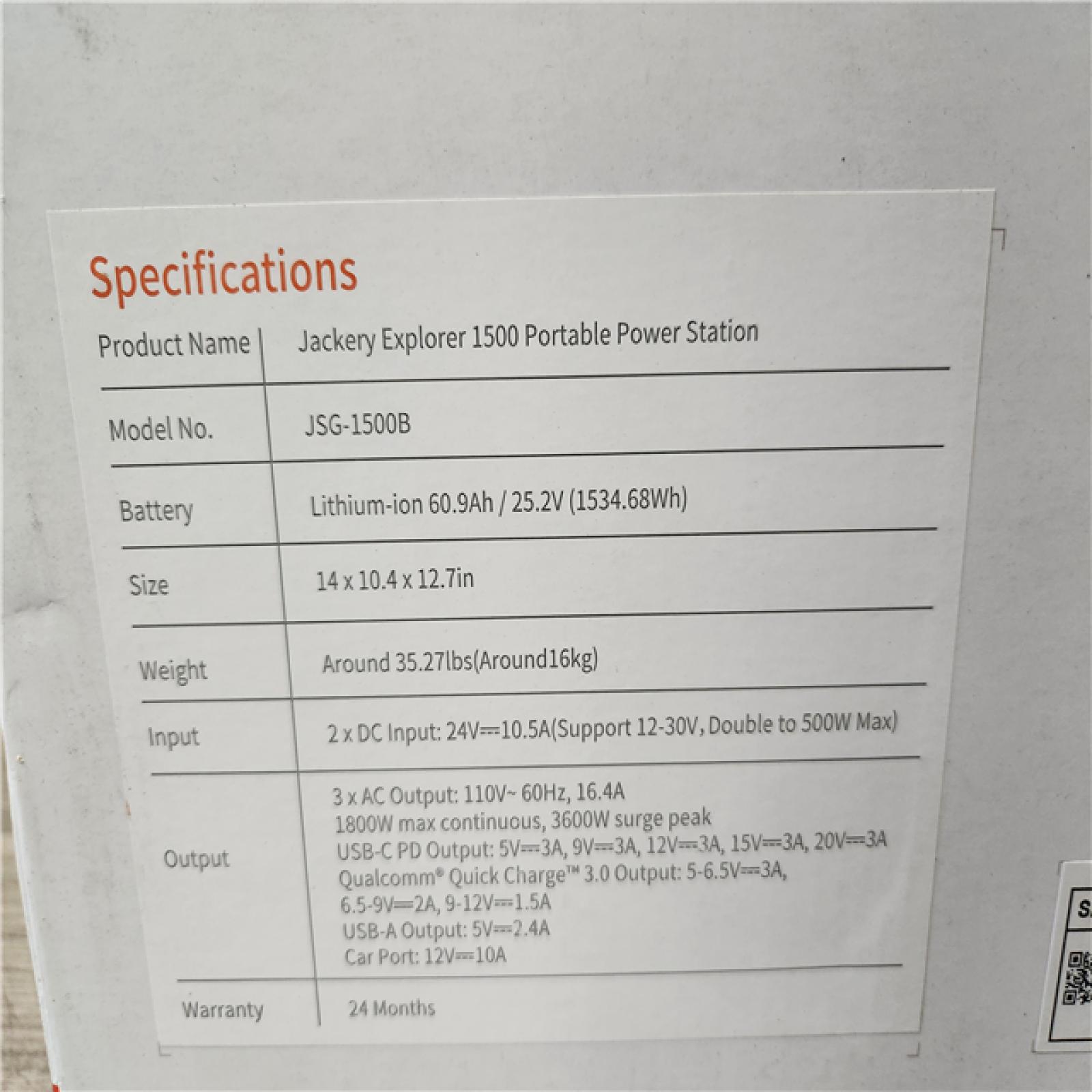 Phoenix Location NEW Jackery Solar Generator Power Outdoors 1534Wh/1800W Model No. JSG-1500B