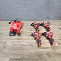 HOUSTON LOCATION - AS-IS MILWAUKEE 4 TOOL COMBO KIT W/ (2) BATTERY & CHARGER