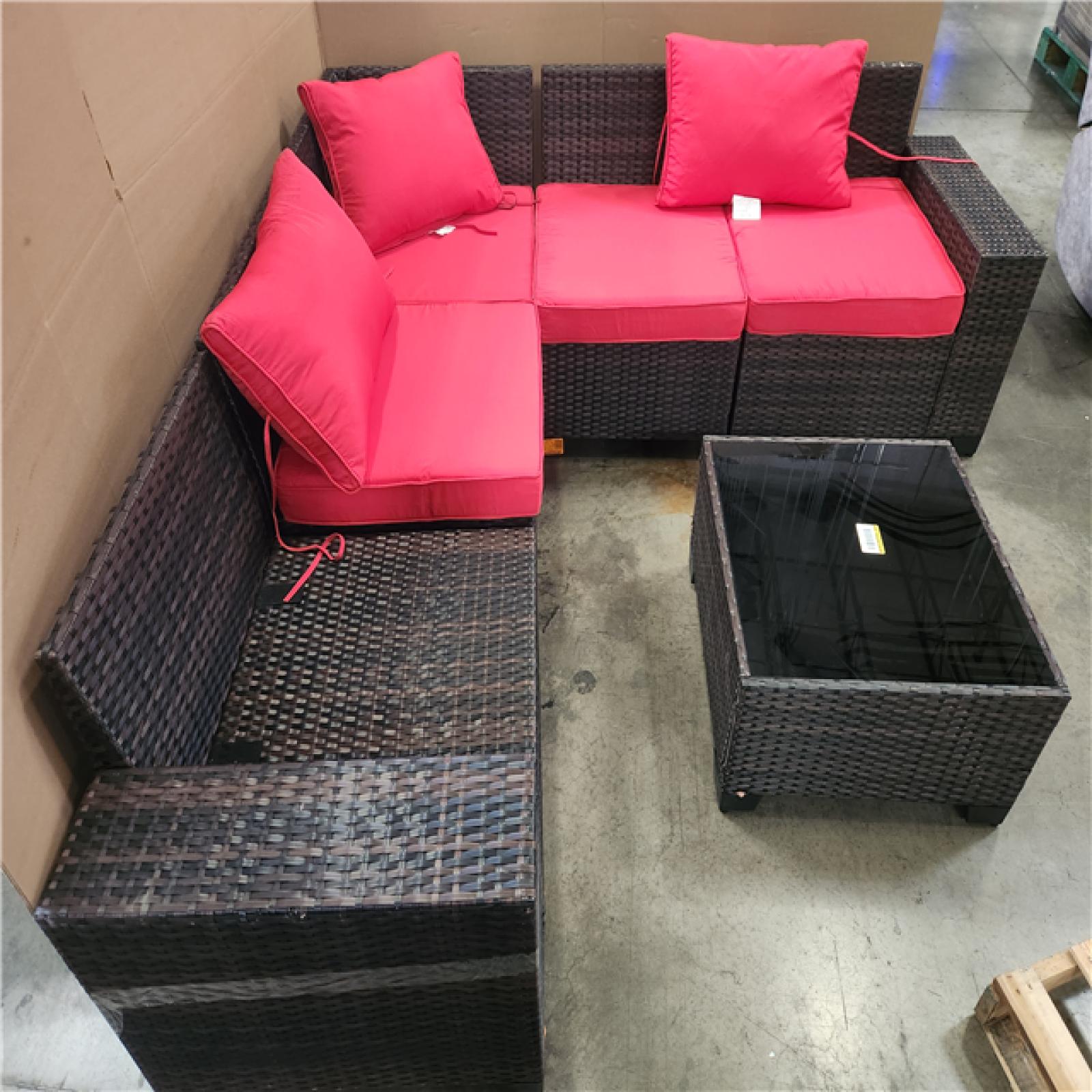 Phoenix LIKE NEW Halmuz 6-Piece Wicker Outdoor Sectional Set with Red Cushion