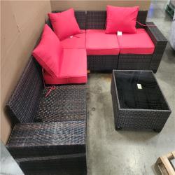 Phoenix LIKE NEW Halmuz 6-Piece Wicker Outdoor Sectional Set with Red Cushion