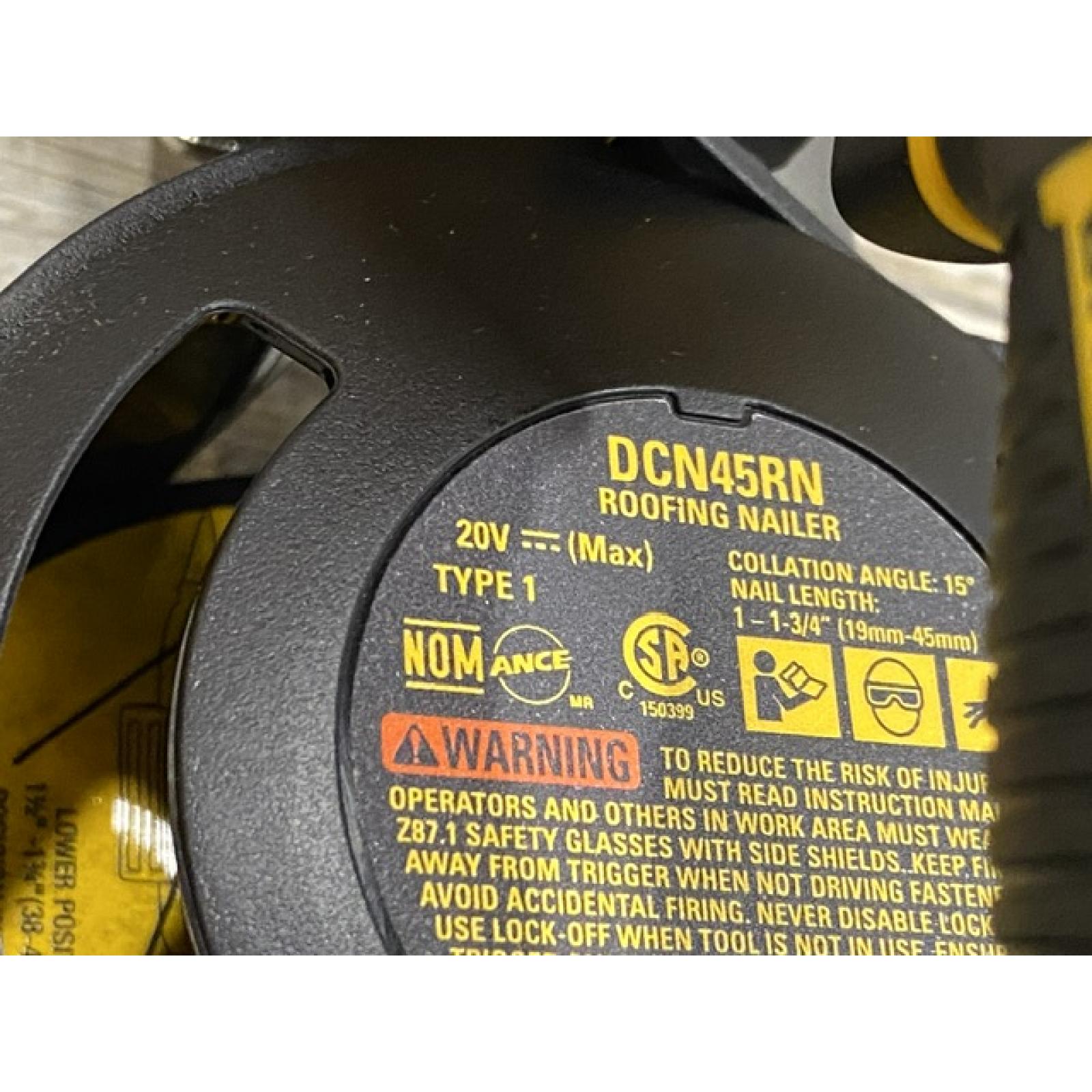 AS-IS DEWALT 20V MAX Lithium-Ion 15-Degree Electric Cordless Roofing Nailer Kit