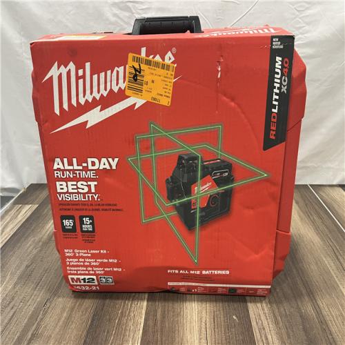 AS-IS Milwaukee-3632-21 M12 Green Beam Laser 360° 3-Plane Kit