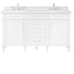 DALLAS LOCATION - Home Decorators Collection Sonoma 60 in. Double Sink White Bath Vanity with Carrara Marble Top (Assembled)