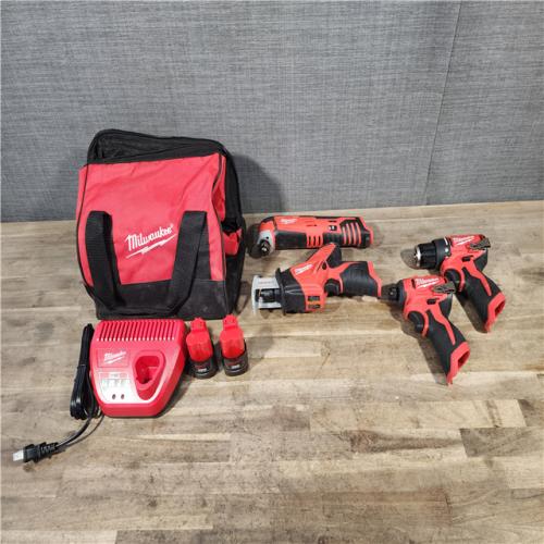 HOUSTON LOCATION - AS-IS MILWAUKEE 4 TOOL COMBO KIT W/ (2) BATTERY & CHARGER