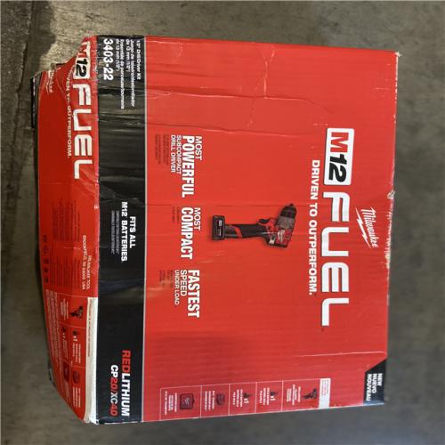 AS-IS - Milwaukee M12 FUEL 12V Lithium-Ion Brushless Cordless 1/2 in. Drill Driver Kit with 4.0Ah and 2.0Ah Battery and Soft Case