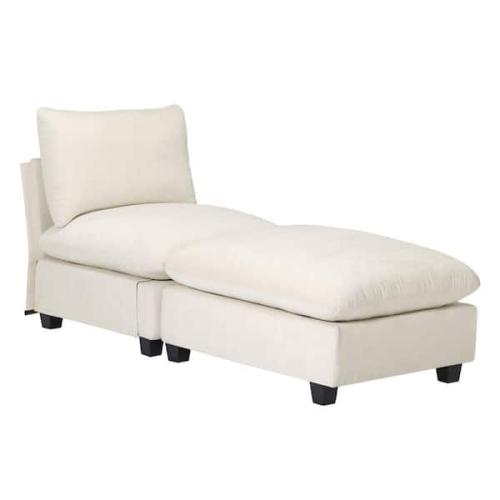 Phoenix NEW Qualler 130 in. Chenille Sectional Sofa in Beige with Folding Table  Charging Function and Ottoman