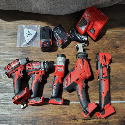 CALIFORNIA AS-IS MILWAUKEE M18 5-TOOL COMBO KIT(BATTERIES,CHARGER,AND BAG INCLUDED)