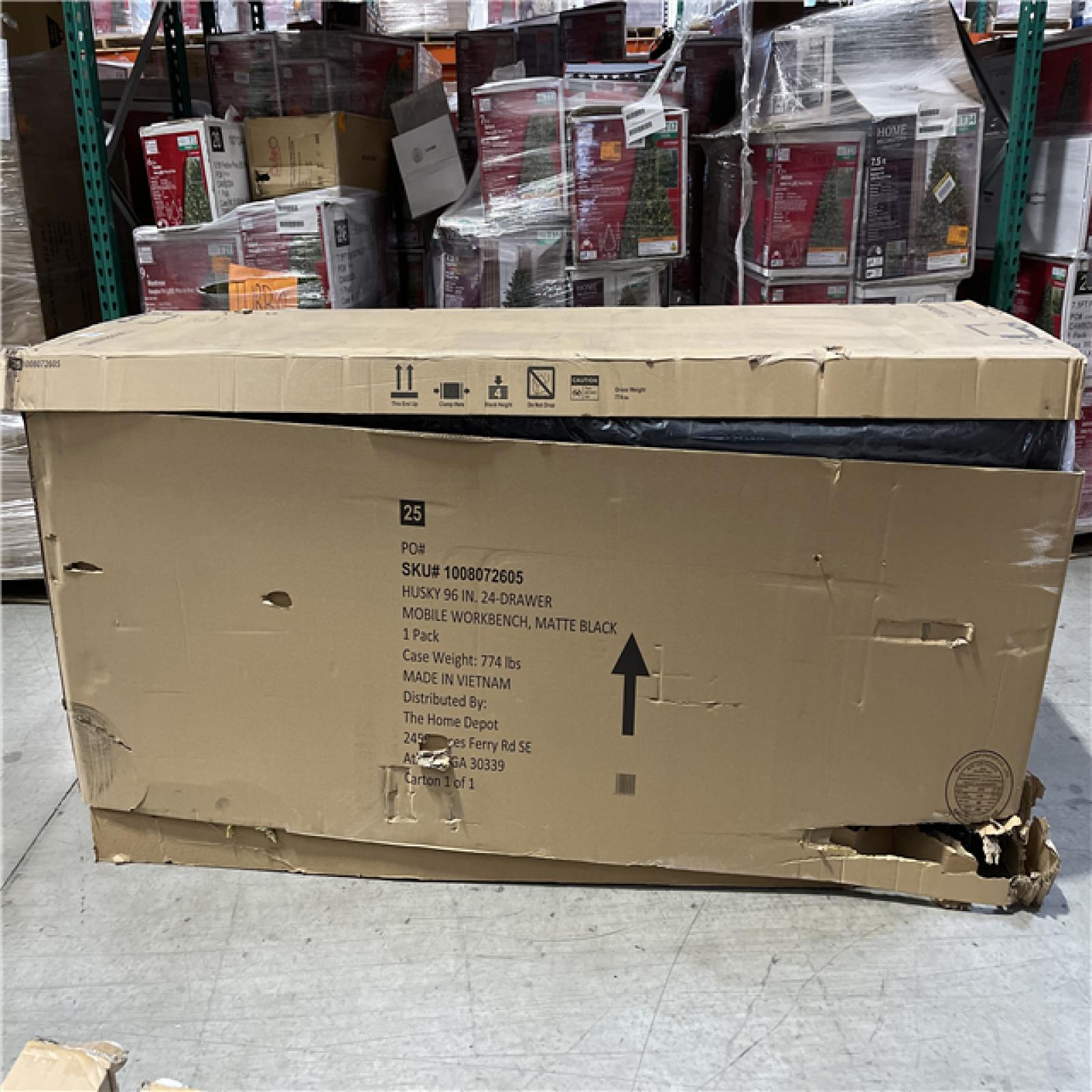 DALLAS LOCATION - Husky Tool Storage Heavy Duty 96 in. W x 24 in. D Matte Black Mobile Workbench Cabinet with Stainless Steel Top