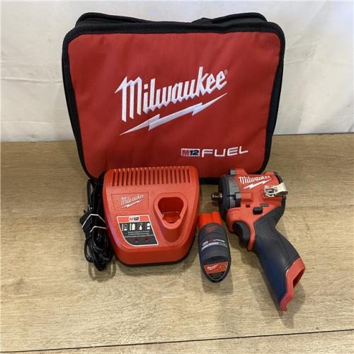 AS-IS Milwaukee FUEL 12V Li-Ion Brushless Cordless Stubby 3/8 in. Impact Wrench Kit